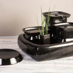 Miaustore Grote Keramische Drinkfontein – Drinkfonteinen – Zwart – Waterbak – Keramisch – 3.4L – Katten En Honden – Geen Filter Nodig