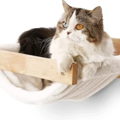 Kattenhangmat Wandgemonteerd Groot Kattenrek, Modern Bed En Zitmeubel, Kattenmeubel Om Te Slapen, Spelen, Klimmen En Loungen, Draagvermogen Tot 18 Kg, Wit Flanel