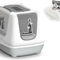 Moderna Trendy Cat Kattenbak – Grijs/Wit – 57 X 43 X 43 Cm