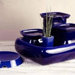 Miaustore Grote Keramische Drinkfontein – Drinkfonteinen – Blauw – Waterbak – Keramisch – 3.4L – Katten En Honden – Geen Filter Nodig