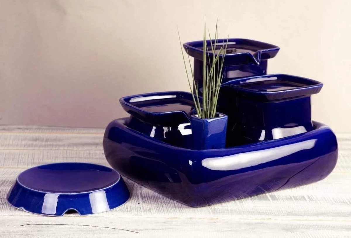 Miaustore Grote Keramische Drinkfontein – Drinkfonteinen – Blauw – Waterbak – Keramisch – 3.4L – Katten En Honden – Geen Filter Nodig