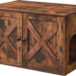 A.T. Shop Kattenbak Behuizing, Katten Kattenbak Meubels Verborgen, Met Verwijderbare Scheidingswand, Houten Kattentoilet Meubels, Indoor Kattenhuis, Rustieke Bruine