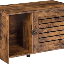 Signature Home Kattenbak – Kattenhuis Verborgen – Kattenbakkast Met Lamellendeur – Kattenkast -kattenkast Voor Kattenbak – Interieur Grote Kattenbak Opbergdoos – Bruin/Zwart – 80 X 45 X 46 Cm