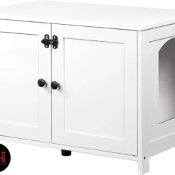 Signature Home Wittykitty Kattenbak – Kattenkast – Kattenbakkast – Kattenhuis Met Deur En Aparte Scheidingswand – Kattenbak Opbergdoos – Wit – 80 X 54 X 50.5 Cm