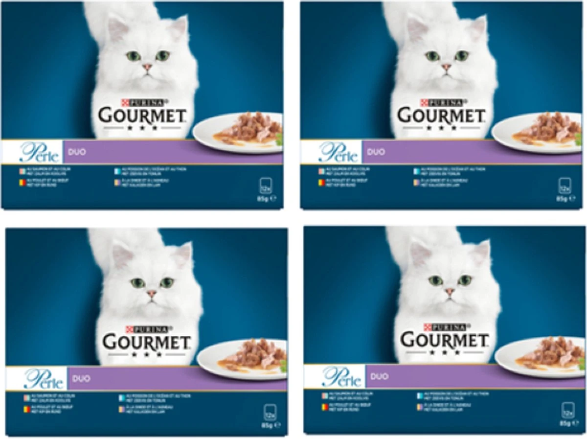 4x Gourmet Perle β Land En Zee Duo β Rund & Kip β Kattenvoer β 12x85g