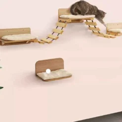 Katten Klimmuur – 2 Ladders En 3 Muurplanken – Kattenbrug – 120 Cm – Klim Wand – Krabpaal Muur – Klimmuur Kat
