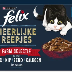 Felix Heerlijke Reepjes Farm Selectie Box – Katten Natvoer – 4 X 12 Zakjes Van 80g