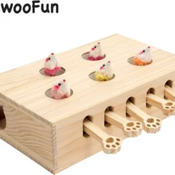 Mewoofun Massief Houten Katten Speelgoed – Wack A Mole – Interactief – Wooden Cat Toy