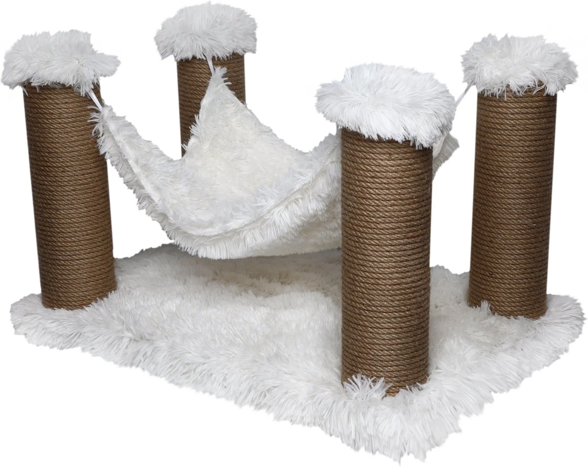 Topmast Krabpaal Fluffy Maui – Wit – 59 X 39 X 34 Cm – Katten Hangmat – Made In EU – Krabpaal Voor Katten – Stevig Sisal Touw