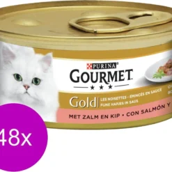 Gourmet Gold Fijne Hap Zalm/Kip – Kattenvoer – 48 X 85 G