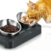Kattenbak Met Roestvrijstalen, Antislip Siliconenmat Kattenvoerbak Met 0 & 15° Kantelbare Nek Beschermende Kom Voor Huisdieren, Katten En Puppy’s Voer- En Watertoevoer