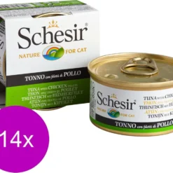 Schesir Kat Blik Gelei Vis Tonijn/Kipfilet – Kattenvoer – 14 X 85 G