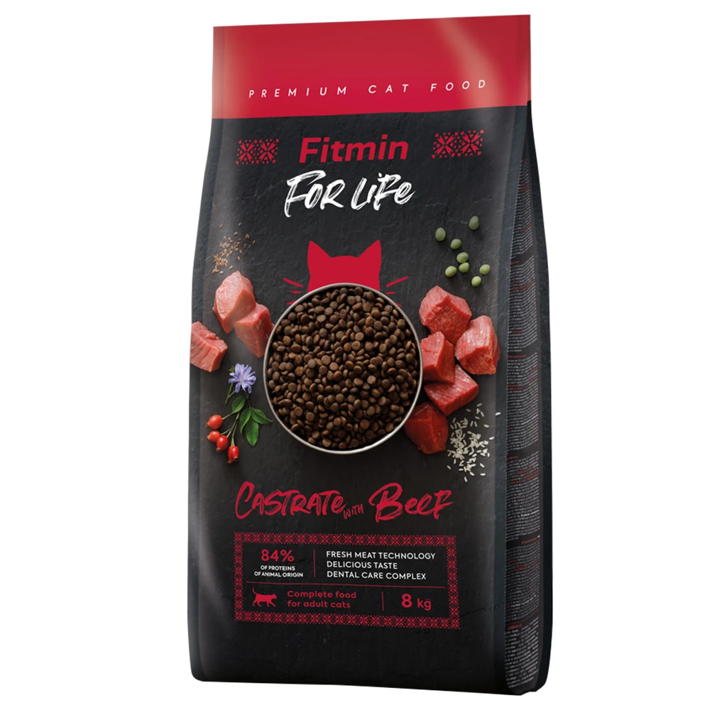 8kg Fitmin Cat For Life Castraat Met Rund Droog Kattenvoer