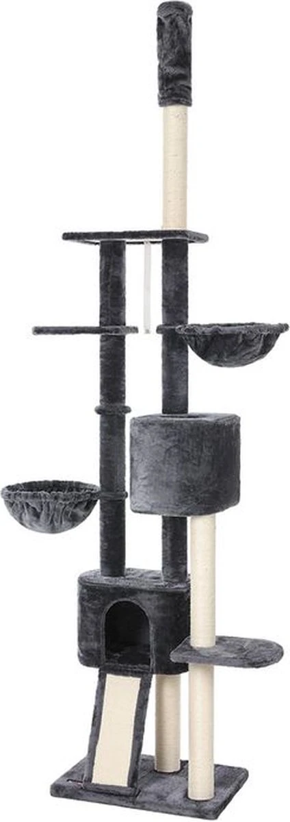 Rootz Krabpaal – Krabpaal Met Ligweide – Kattenkrabpaal – Krabpaal Krabpaal – Staande Krabpaal – Kattenhuis – Rookgrijs – 60 X 45 X (240-260) Cm (L X B X H)