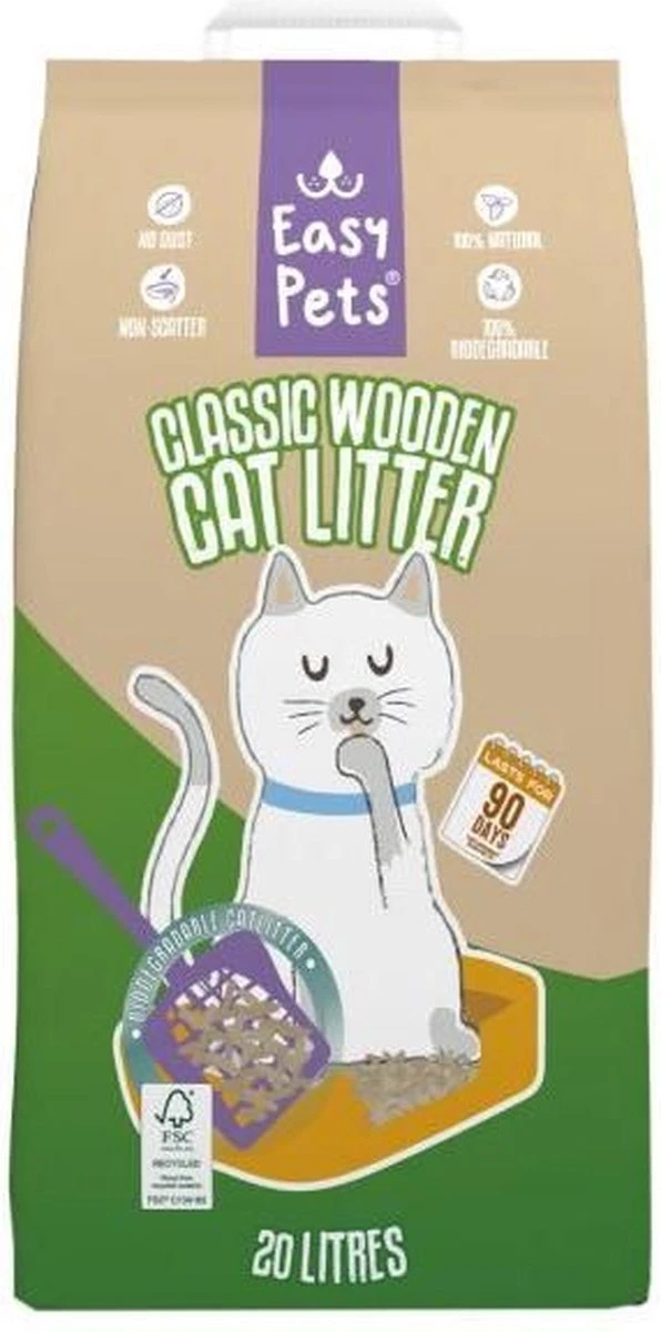 90Γ20 Ltr Easypets Biodegradable Classic Houtkorrels Kattenbakvulling Kattenbakvulling