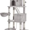 Nancy’s Burtons Krabpaal – Kattenboom – Kattengrotten – Hangmat – Grijs – Beige – Hangmat – 7 Niveaus – 60 X 50 X 206 Cm