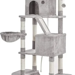 Nancy’s Burtons Krabpaal – Kattenboom – Kattengrotten – Hangmat – Grijs – Beige – Hangmat – 7 Niveaus – 60 X 50 X 206 Cm