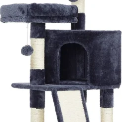 Rootz Krabpaal – Krabpaal – Kattenhol – 4 Niveaus – Rookgrijs – Beige – Pluche – Sisal – 50 X 35 X 115 Cm