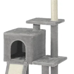 Krabpaal Klein, Kattenboom Met Krabplank, Kattenhuis Pomponstokjes, 115 Cm, Lichtgrijs