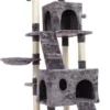 Grote Kattentoren – Verstelbare Kattenboom – Kattenhuis – Kat – Krabpaal – Natuurlijke Sisal – Grijs – Met Speelgoed – 176 Cm