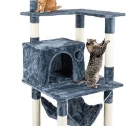 MaxxPet Grote Krabpaal – Krabpaal Met 3 Comfortabele Uitkijkplatforms – Kattenspeelgoed Met 3 Knuffelholen – Dikke Palen – 60x50x160 Cm – Grijs