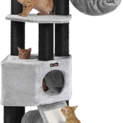 MIDA® Krabpaal Met Dikke Palen 141 Cm – Krabpaal Voor Katten – Kattenhuis – Lichtgrijs