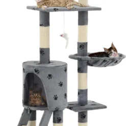 Decoways – Kattenkrabpaal Met Sisal Krabpalen 138 Cm Pootafdrukken Grijs