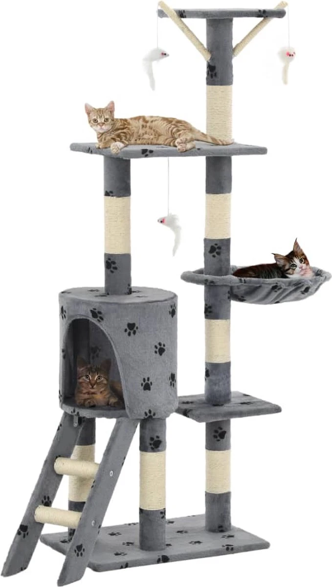 Decoways โ Kattenkrabpaal Met Sisal Krabpalen 138 Cm Pootafdrukken Grijs