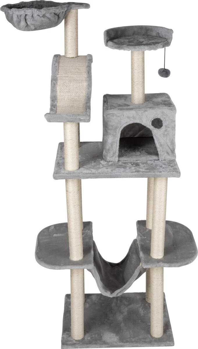 Maxxpro Krabpaal – Kattenspeelgoed – 180 CM – Kattenpaal – Met Kattenhuis En Kattentunnel – Voor Grote En Kleine Kat – Sisal – Grijs