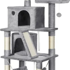 Krabpaal – Met 2 Knuffelholen – Met Hangmat – 2 Platform – 155 Cm – Lichtgrijs