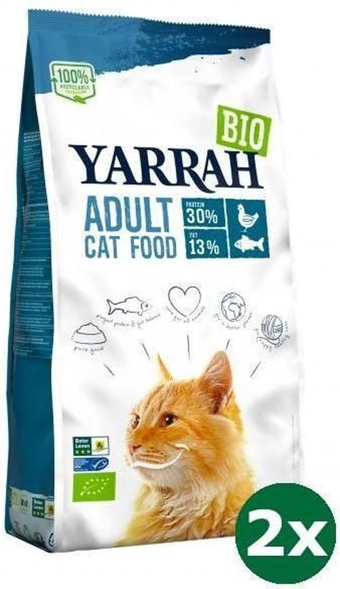 Yarrah Cat Biologische Brokken Vis (msc) Zonder Toegevoegde Suikers Kattenvoer 2x 2,4 Kg
