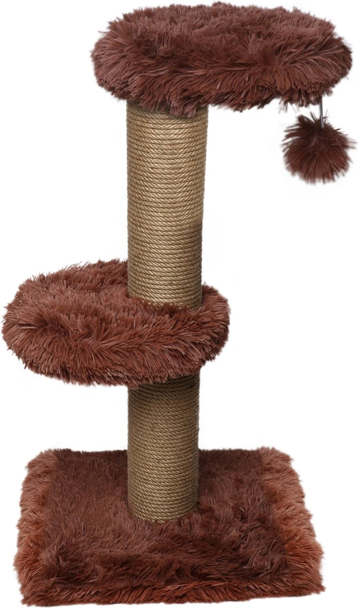 Topmast Krabpaal Fluffy Merida – Bruin – 34 X 34 X 67 Cm – Made In EU – Krabpaal Voor Katten – Sterk Sisal Touw – Met Kattenballetje