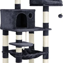 Krabpaal – 143 Cm – Klimpaal Voor Katten – Kattenboom – Hangmat En Grot – Met 2 Gezellige Uitkijkplateaus – Grijs