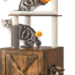 IN.HOMEXL All-In-One Kattenmeubel Paw – Krabpaal Met Kattenbak – Katten Huis – Kattentoiletmeubel – Bruin – 52x134x52cm