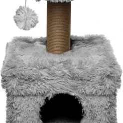 Topmast Krabpaal Fluffy Lima – Grijs – 39 X 39 X 72 Cm – Made In EU – Krabpaal Voor Katten – Met Kattenhuis – Sterk Sisal Touw