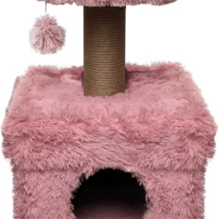 Topmast Krabpaal Fluffy Lima – Roze – 39 X 39 X 72 Cm – Made In EU – Krabpaal Voor Katten – Met Kattenhuis – Sterk Sisal Touw