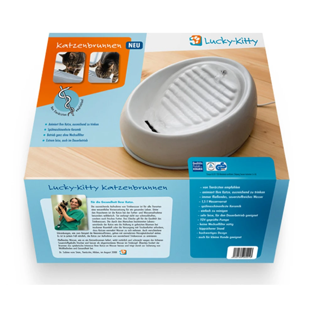 โ Grijs โ Lucky Kitty Keramische Drinkfontein 1,5 L