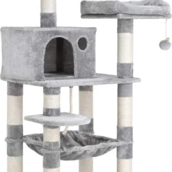 Nancy’s Kattenboom – Krabpaal – Klimboom Voor Katten – Kat Toren Met Grot – Lichtgrijs – 55 X 45 X 143 Cm