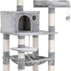 Rootz Krabpaal – Krabpaal – Klimboom Voor Katten – Kattentoren Met Grot – Lichtgrijs – 55 X 45 X 143 Cm