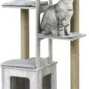 Medina Old Bank Cat Tree Krabpaal – Grijs – Gefabriceerd Hout, Jute, Pluche – 26,38 Cm X 15,16 Cm X 44,88 Cm
