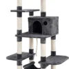 Krabpaal Voor Katten – Klimpaal – Sisal – Kattenbak XXL Extra Groot 154 Cm – Uitkijkplatform – Hangmat En Grot- Rookgrijs – PCT86G