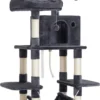 Rootz Krabpaal – Krabpaal – Krabpaal Met Haarballen – Grote Krabpaal – Kattentoren – Kattenkrabpaal – Multi-level Krabpaal – Krabpaal Wandmontage – Moderne Krabpaal – Krabpaal Met Speelgoed – Spaanplaat – Rookgrijs – 55 X 45 X 150 Cm (L X B X H)