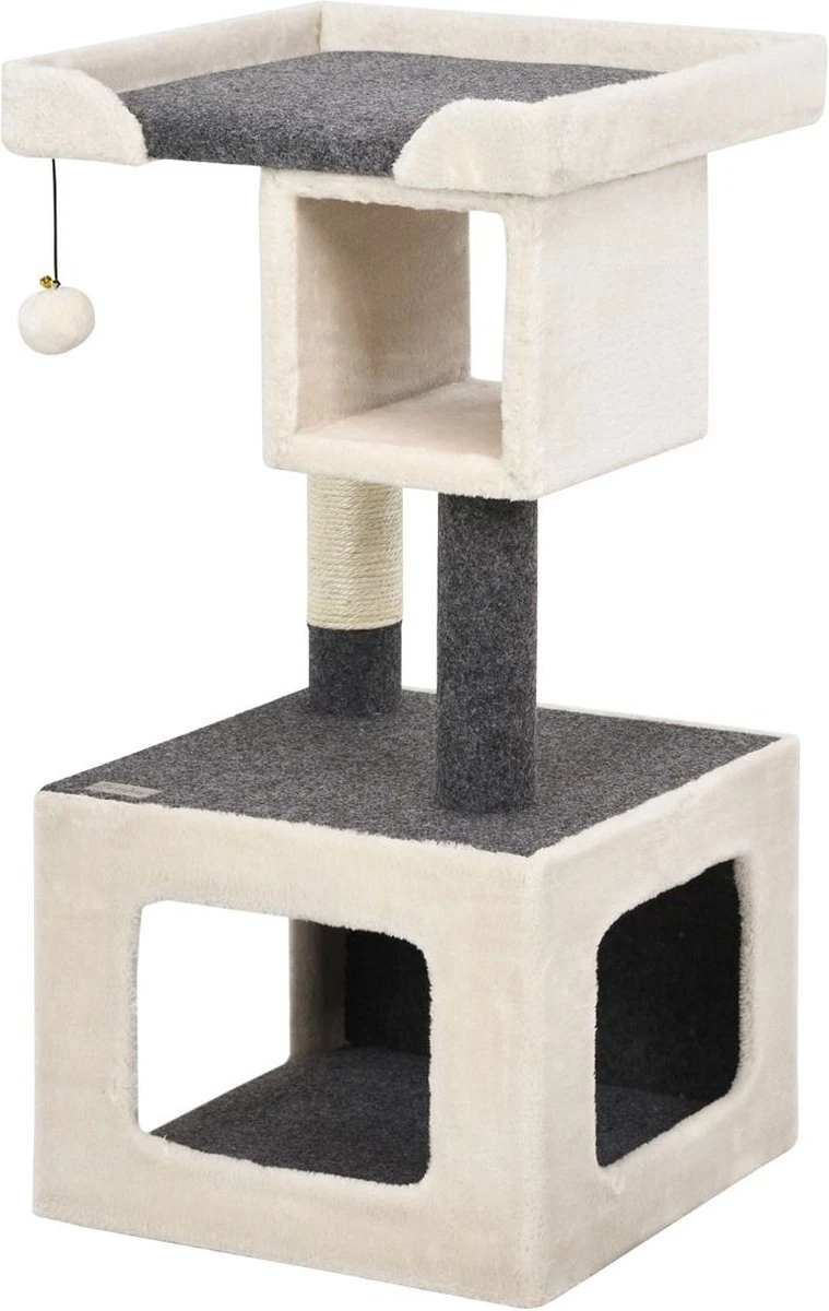 COSTWAY Krabpaal Kleine Kat Krabpaal Houten Krabpaal Stabiele Klimboom Wit En Grijs 42x42x80cm