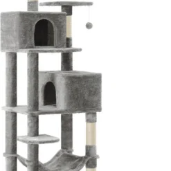 Rootz Krabpaal – Kattenkrabpaal – Krabpaal Krabpaal – Vloerstaande Krabpaal – Met Gaten – Lichtgrijs – 60 X 49 X 191 Cm