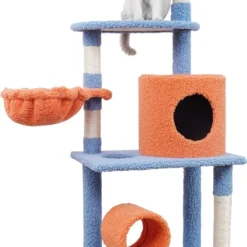 Krabpaal – Katten Krabpaal – Kattenhuis – 134cm Hoog – Oranje En Blauw