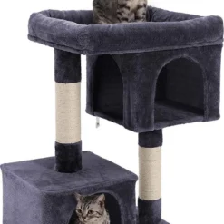 Katten Krabpaal Met Aparte Huisjes En Hoge Kat Mand – 60x40x84cm – Donkergrijs