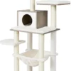 Rootz Krabpaal – Krabpaal – Krabpaal Met Plateaus – Kat Klimboom – Kattenspeelboom – Kattenspeelboom – Moderne Krabpaal – Krabpaalhuis – Spaanplaat – Pluche – Sisal – Grijs – 55 X 45 X 138 Cm (L X B X H)