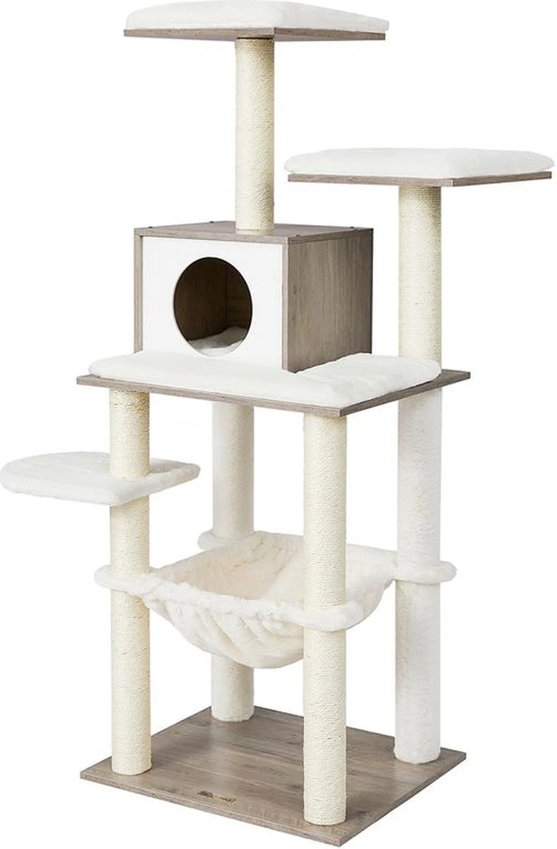 MIDAยฎ Krabpaal Met Huisje 138 Cm โ Krabpaal Voor Katten โ Met Hangmatje โ Grijs