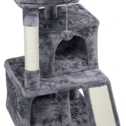 Krabpaal Stabiele Kattenboom 91 Cm Kattenkrabpaal Met 2 Huisjes Sisal Knuffelige En Speelbal, Speelboom Voor Katten, Donkergrijs HM-YAHEE-591853