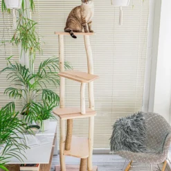 Krabpaal Van Hout, Design Natuurlijke Krabpaal – Cat And Wood – BEIGE Kussens